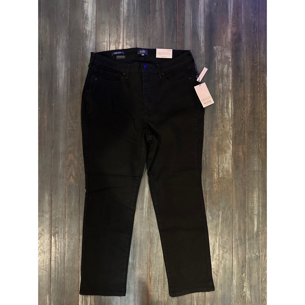 NYDJ Sheri Slim Straight Jeans Black High Rise 14WP WPNBBSS8812 New